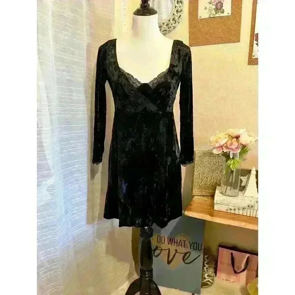 Kat Long Sleeve Faux Wrap Velvet Mini dress